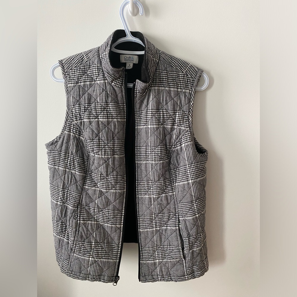 Croft & Barrow Black and White Plaid Vest